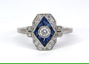 Greengrocery: Sapphire Diamond Art Deco Style Ring