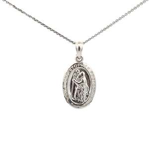 Sterling Silver Oval St Christopher Pendant