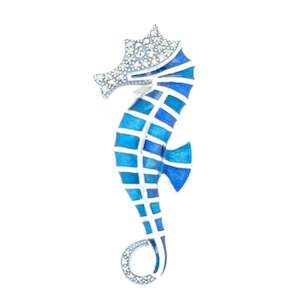 Sterling Silver Sea Horse Enameled Brooch