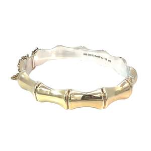 Greengrocery: 9ct Yellow Gold Bonded Bamboo Oval Bangle Bracelet