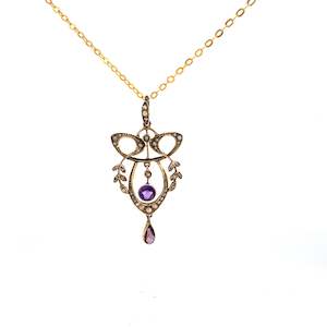 Antique Art Nouveau Amethyst and Pearl Pendant