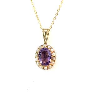 Vintage Amethyst & Seed Pearl Cluster Pendant