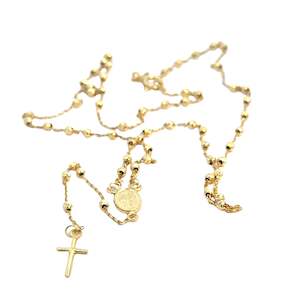 Diamond Cut  Rosary Bead Necklace