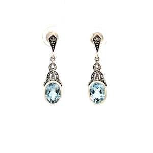 Oval Blue Topaz Drop Earrings