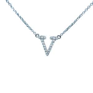 Greengrocery: Diamond Alphabet Necklace V in 18ct White Gold