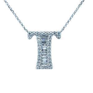 Fancy Diamond Alphabet Necklace T in 18ct White Gold