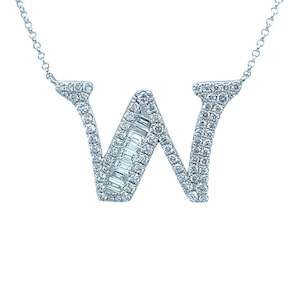 Fancy Diamond Alphabet Necklace W in 18ct White Gold