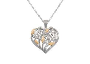 Col. Stone Pend./Neck: Elvish Heart Pendant, White Gold with Red Gold Leaves