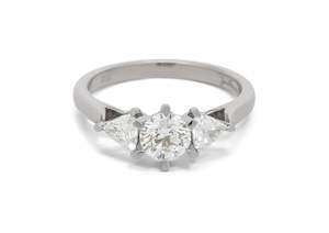 Custom Three Stone Diamond Engagement Ring, White Gold & Platinum