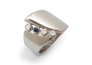 Custom Classic Designs: Custom Diamond & Sapphire Asymmetric Ring, Platinum