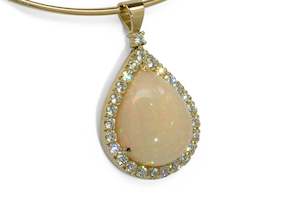 Opal and Diamond Pendant, Yellow Gold