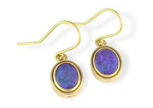 Opal Hook Earrings, Yellow Gold