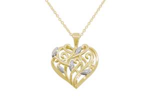 Latest Designs: Elvish Heart Pendant, Yellow Gold with White Gold Leaves