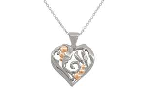 Latest Designs: Elvish Heart Pendant, White Gold with Red Gold Droplets