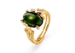 Ole Lynggaard Rings: BoHo Ring Small with Green Tourmaline & Diamonds, Yellow Gold