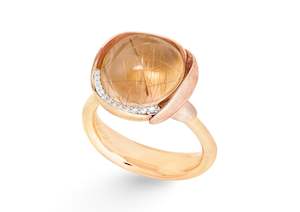 Ole Lynggaard Rings: Lotus Ring in 18ct Yellow Gold with Rutile Quartz and Diamonds