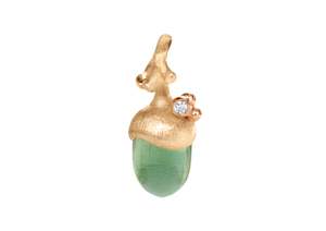 Ole Lynggaard Pendants: Acorn Pendant Small in Yellow and Rose Gold with Diamond and Green Serpentine Cabochon