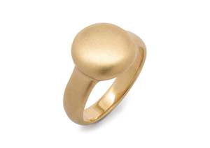 Tempting The Tough Guys: Button Signet Style Men's Ring, Yellow Gold