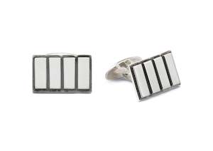 Rectangular Four Stripe Cufflinks, Sterling Silver