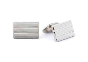 Tempting The Tough Guys: Rectangular Three Stripe Cufflinks, Sterling Silver