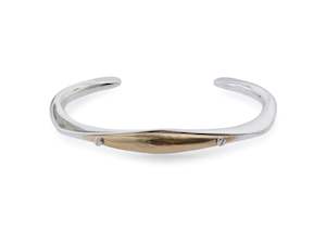 Tempting The Tough Guys: Men's Two Tone Cuff Bangle, Sterling Silver & Yellow Gold