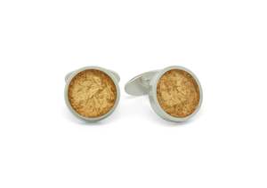 24ct Gold Leaf Round Cufflinks, Sterling Silver