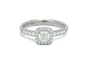 Bling It On: Cushion Diamond Halo Ring, White Gold & Platinum