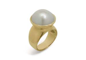 Right Hand Rings: Luminescent Mabe Pearl Ring, Yellow Gold