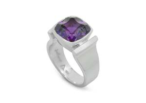 Right Hand Rings: Cushion Optix Cut Gemstone Ring, Sterling Silver