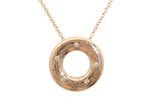 Elvish Inspired Custom Designs: Custom Wanderers Circle Pendant with Diamonds & Hidden Bales, Red Gold