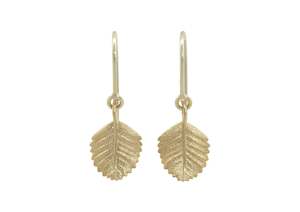 Beech Leaf Earrings, Yellow Gold