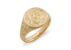 Big Bold Gold: Round Hand Engraved Signet Ring, Yellow Gold