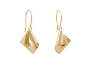 Big Bold Gold: Folded Drop Earrings, Yellow Gold