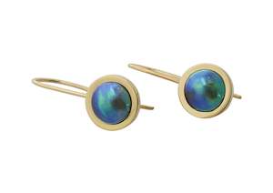 Paua Pearl Earrings, Yellow Gold