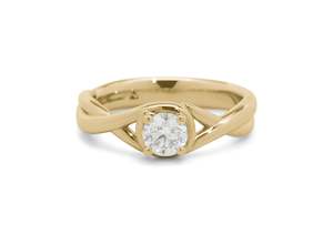 Solitaire Diamond Crossover Ring, Yellow Gold