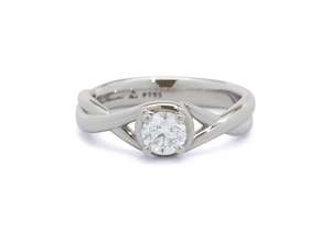 Wedding Engagement Rings: Solitaire Diamond Crossover Ring, White Gold & Platinum