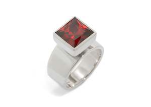 Chimney: Square Chimney Gemstone Ring, Sterling Silver