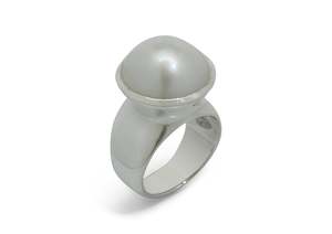 Cupola: Luminescent Mabe Pearl Ring, White Gold & Platinum