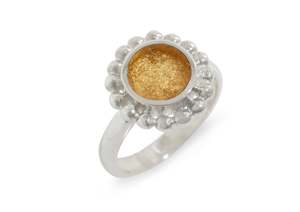 Resin: 24ct Gold Leaf Retro Resin Ring, Sterling Silver