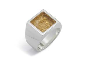 Resin: 24ct Gold Leaf Square Resin Ring, Sterling Silver