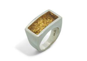 Resin: 24ct Gold Leaf Rectangle Resin Rings, Sterling Silver