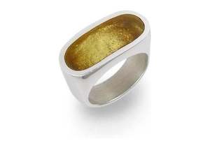 Resin: 24ct Gold Leaf Oblong Resin Rings, Sterling Silver