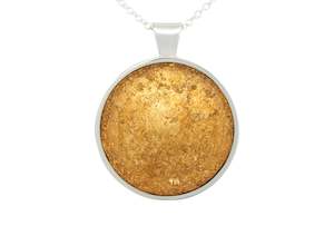 Resin: 24ct Gold Leaf Round Resin Pendant, Sterling Silver