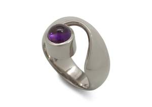 Waves: JW208 Cabochon Gemstone Ring, White Gold & Platinum