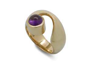 Waves: JW208 Cabochon Gemstone Ring, Yellow Gold