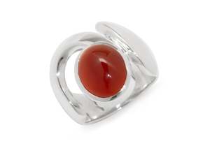 Waves: JW55 Keyhole Cabochon Gemstone Ring, Sterling Silver