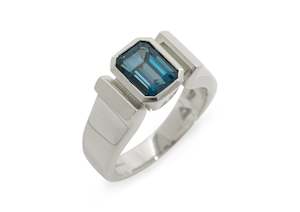 Hourglass: Emerald cut Gemstone Ring, White Gold