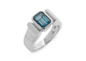 Hourglass: Emerald cut Gemstone Ring, Sterling Silver