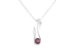 Flame Pendant with Round Gemstone, Sterling Silver