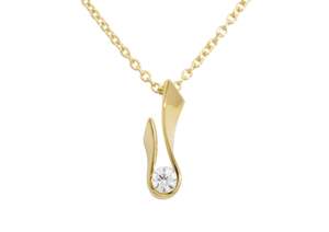 Flame Pendant with Round Diamond, Yellow Gold